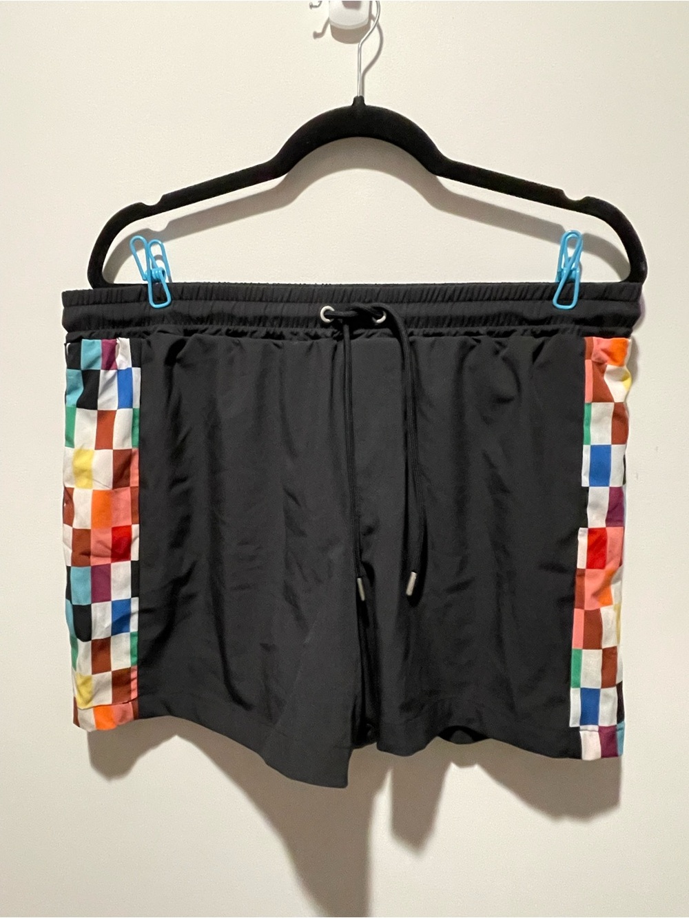 Target Black Athletic Shorts with Multicolor Checker Side Panels